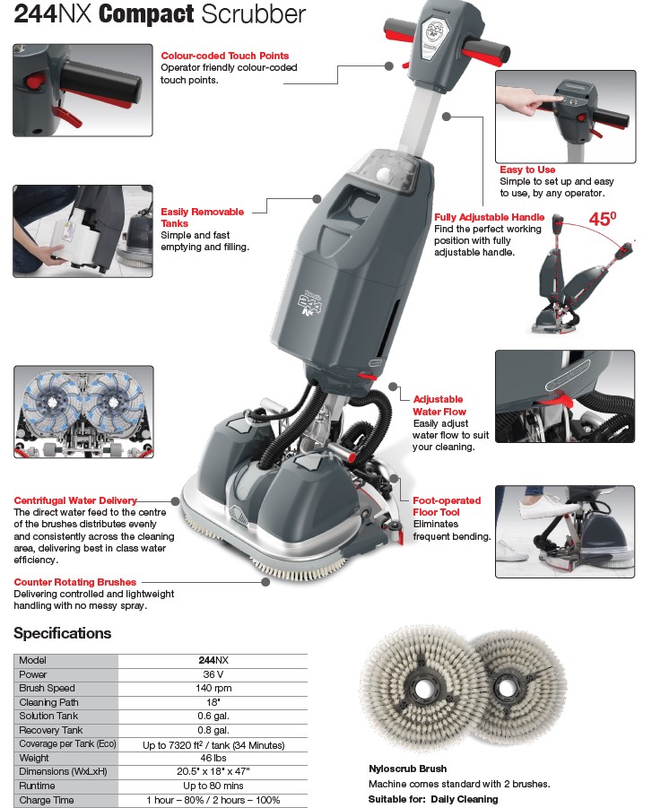 NUC 244NX NaceCare18 Inch Ultra Compact Upright Automatic Scrubber