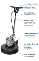 C202 Power-Flite 20" Size, 1.5 HP Motor, 175/320 RPM, Dual Speed, Classic Metal Floor Machine
