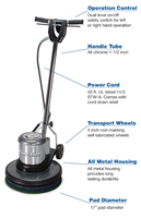 C171HD Power-Flite 17" Size, 1.5 HP Motor, 175 RPM, Classic Metal Floor Machine
